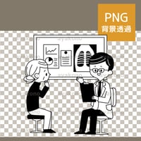 医師の診察を受ける年配女性-白黒【PNG】