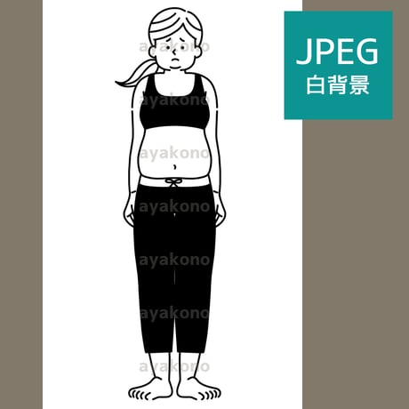 フィットネスウェアを着ている肥満女性-黒【JPEG】