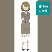 目を閉じて考えるスーツ姿の女性【JPEG】
