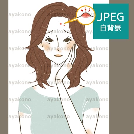 おでこのニキビに悩む女性【JPEG】