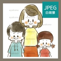 笑顔の母親と子供-水彩【JPEG】