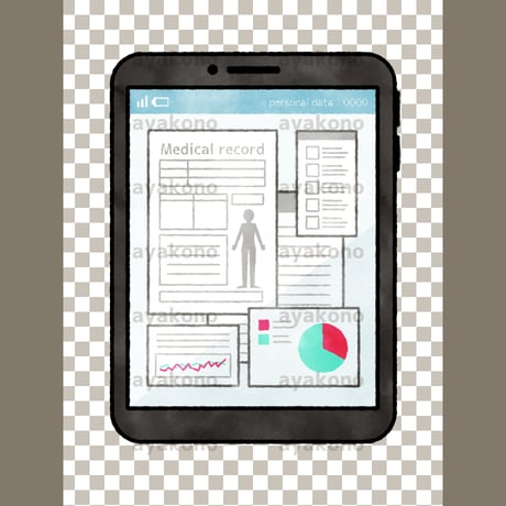 タブレットPCの電子カルテ-水彩【PNG】