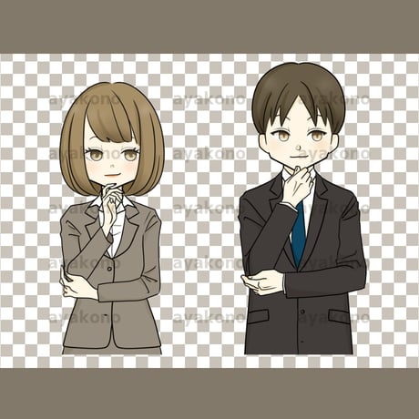 企んでいるスーツ姿の男女【PNG】
