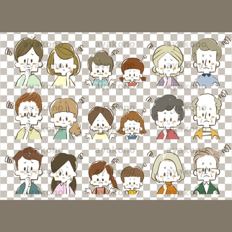 困っている三世代家族セット【PNG】
