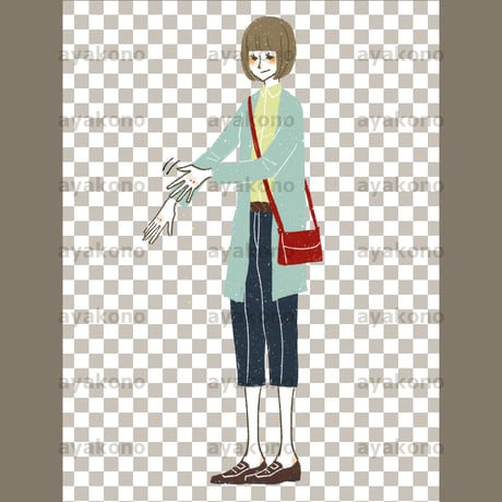 衣服の埃や花粉を払い落す女性【PNG】