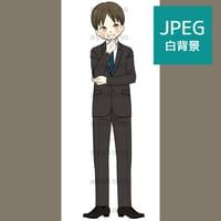 頬を赤めにやけるスーツ姿の男性【JPEG】