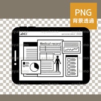 タブレットPCの電子カルテ-白黒【PNG】