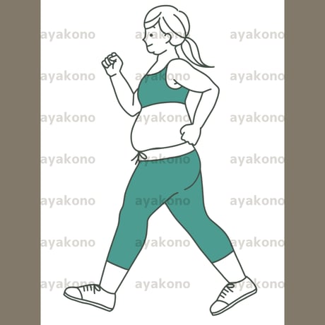 ウォーキングしている肥満の女性-2色【JPEG】