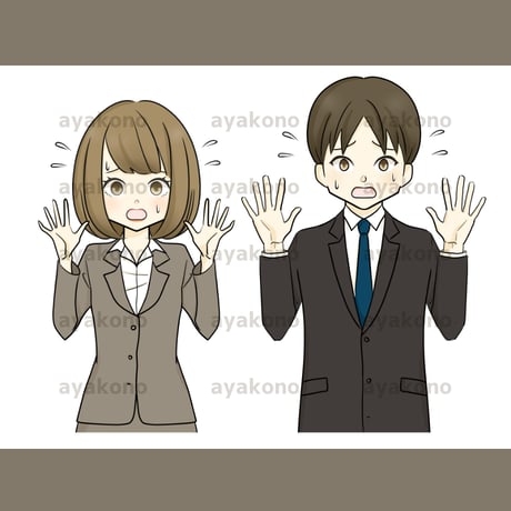 慌てているスーツ姿の男女【JPEG】