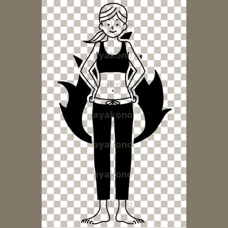 女性の身体の代謝や燃焼のイメージ-黒【PNG】