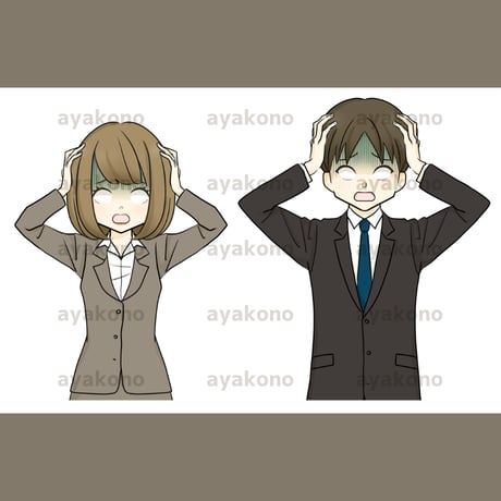 ショックを受けているスーツ姿の男女【JPEG】