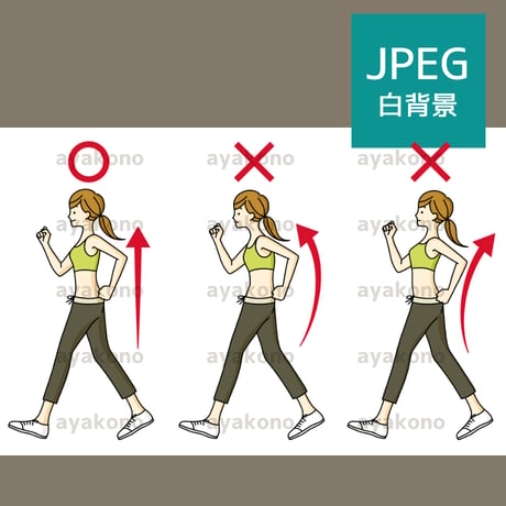 ウォーキングの正しいフォームと悪いフォーム【JPEG】