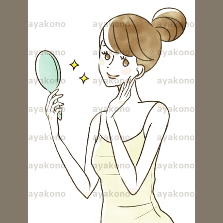 鏡を見て微笑む女性【JPEG】