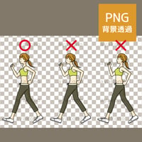 ウォーキングの正しいフォームと悪いフォーム【PNG】