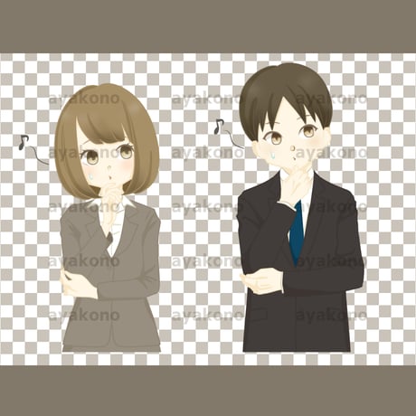 口笛を吹くスーツ姿の男女【PNG】