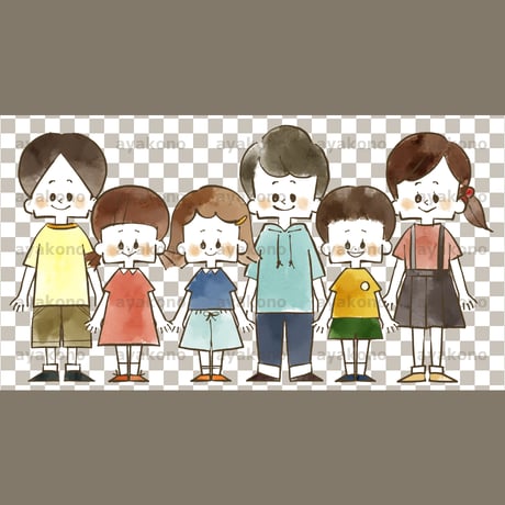 笑顔の子どもたち-水彩【PNG】