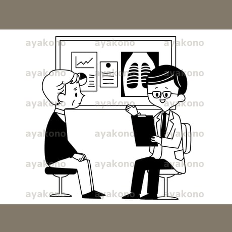 医師の診察を受ける年配男性-白黒【JPEG】