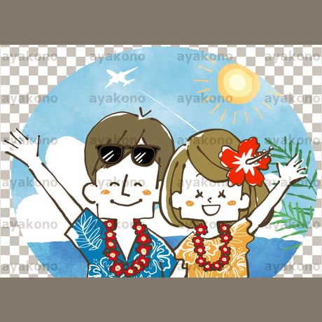 リゾート旅行で笑顔で手を振る男女【PNG】