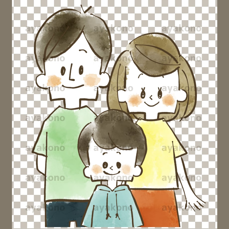 笑顔の3人家族-水彩【PNG】 | 素材販売所