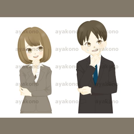 苦笑いをするスーツ姿の男女【JPEG】
