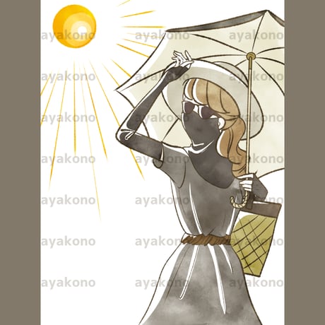 紫外線対策をして外出する女性【JPEG】