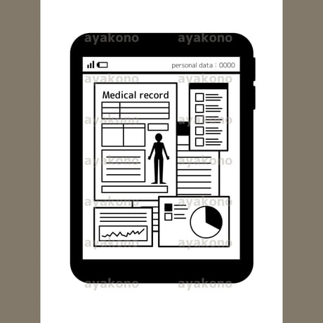 タブレットPCの電子カルテ-白黒【JPEG】