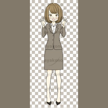 慌てているスーツ姿の女性【PNG】
