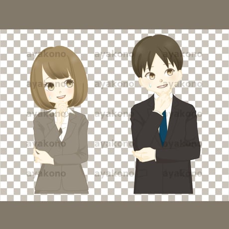 苦笑いをするスーツ姿の男女【PNG】