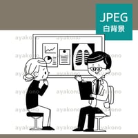 医師の診察を受ける年配女性-白黒【JPEG】