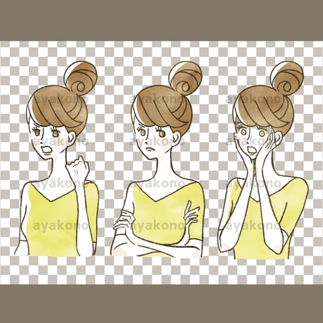 女性の表情セット【PNG】