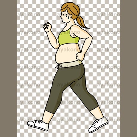 ウォーキングしている肥満の女性【PNG】