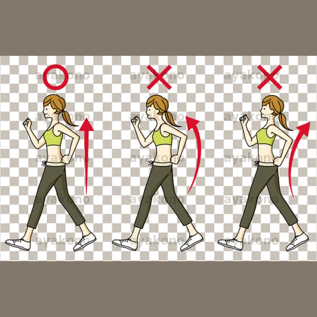 ウォーキングの正しいフォームと悪いフォーム【PNG】