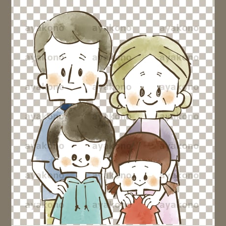 笑顔の祖父母と孫-水彩【PNG】