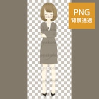 目を閉じて考えるスーツ姿の女性【PNG】