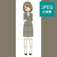 首をかしげるスーツ姿の女性【JPEG】