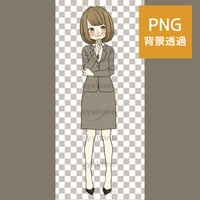 頬を赤めにやけるスーツ姿の女性【PNG】
