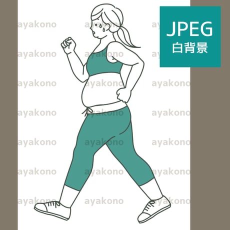 ウォーキングしている肥満の女性-2色【JPEG】