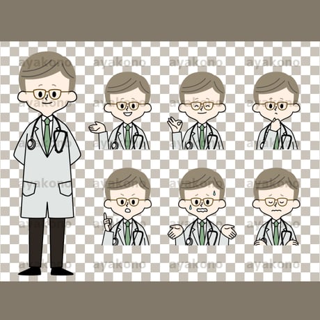 男性医師の表情セット【PNG】