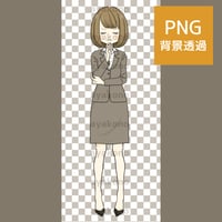 目を閉じて考えるスーツ姿の女性【PNG】
