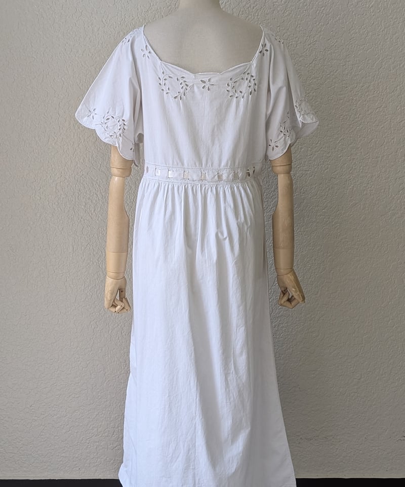 【アンティーク】フランス ナイトドレス ホワイト アンティーク カットワークレースナイトドレス OP01 | European