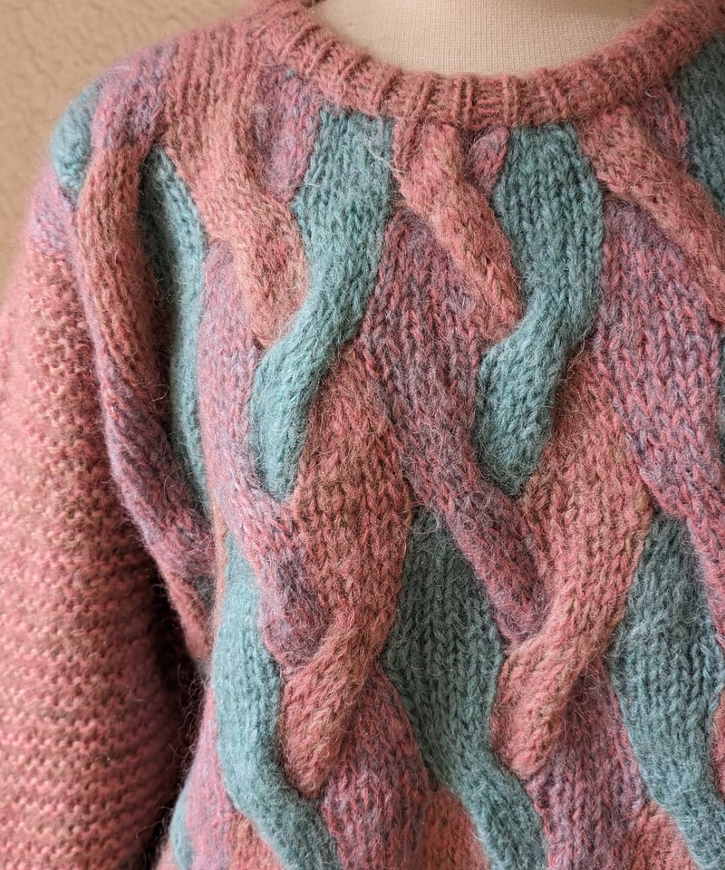 手編み風ピンクセーター ⭐︎handmade⭐︎手編み ラメ入りピンクセーター ニット