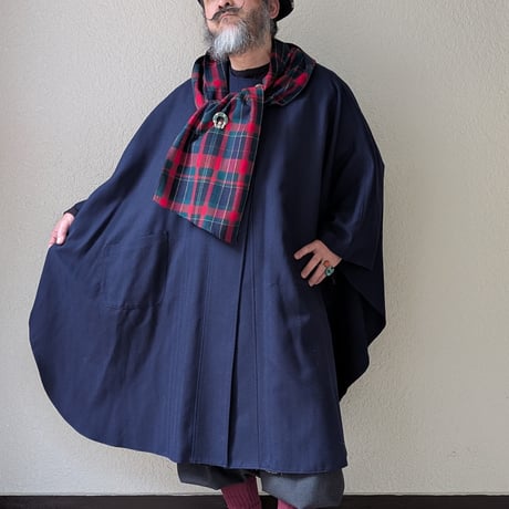 ヴィンテージ チェック柄 ウールポンチョコート ケープ マント Y126b ヴィンテージ チェック柄 ウールポンチョコート ケープ マント