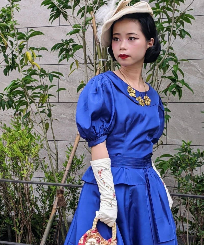 1950'sロイヤルブルーブラウス・スカートアンサンブル SU11 | European