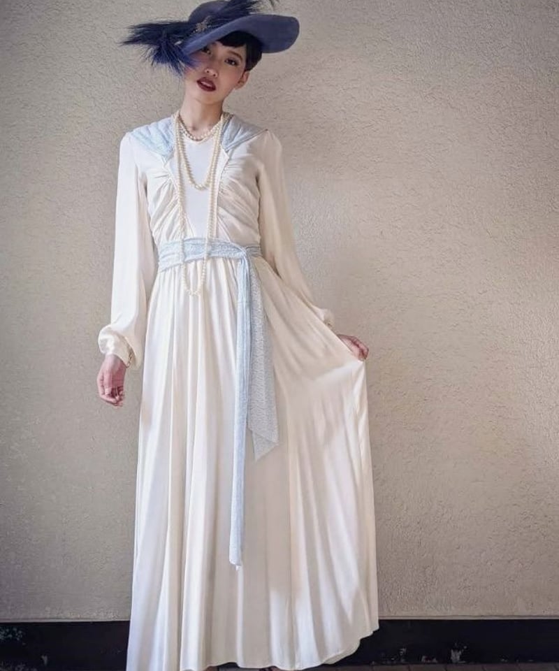 1930's アールデコバックボタン マキシドレス OP71 | European Vinta