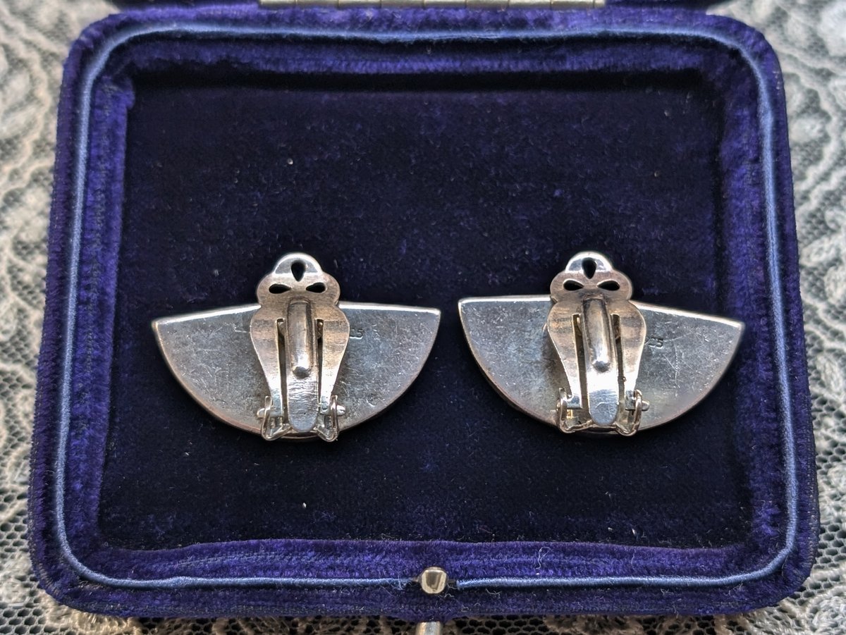 アールデコ様式 扇シルバー×オニキスイヤリング AS236 | European