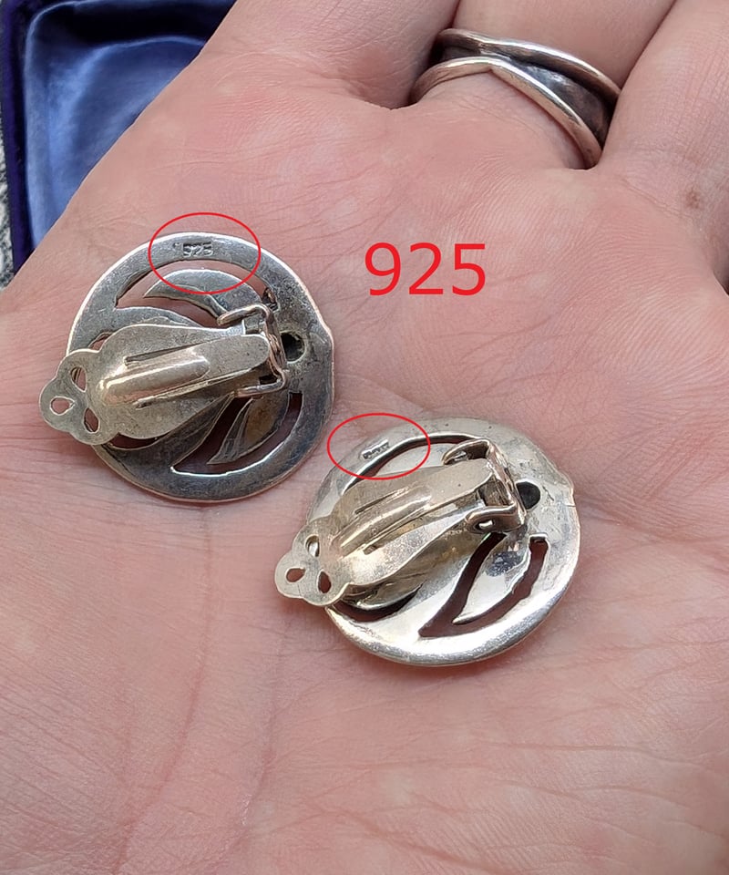 アールデコ様式 植物モチーフシルバー×オニキスイヤリング AS242