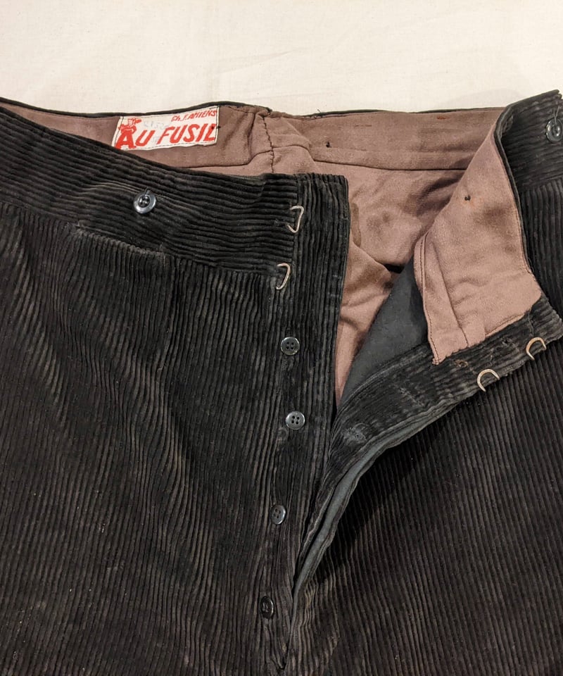 30s 40s フランスアンティーク太畝コーデュロイワークパンツ