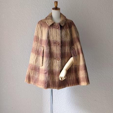 【YORKLAND】ビンテージモヘアケープロングコート　スコットランド製 YORKLAND】ビンテージモヘアケープロングコート スコットランド製