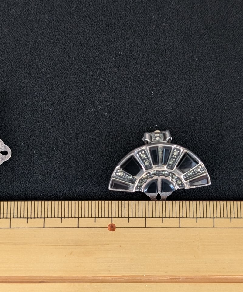 アールデコ様式 扇シルバー×オニキスイヤリング AS236 | European