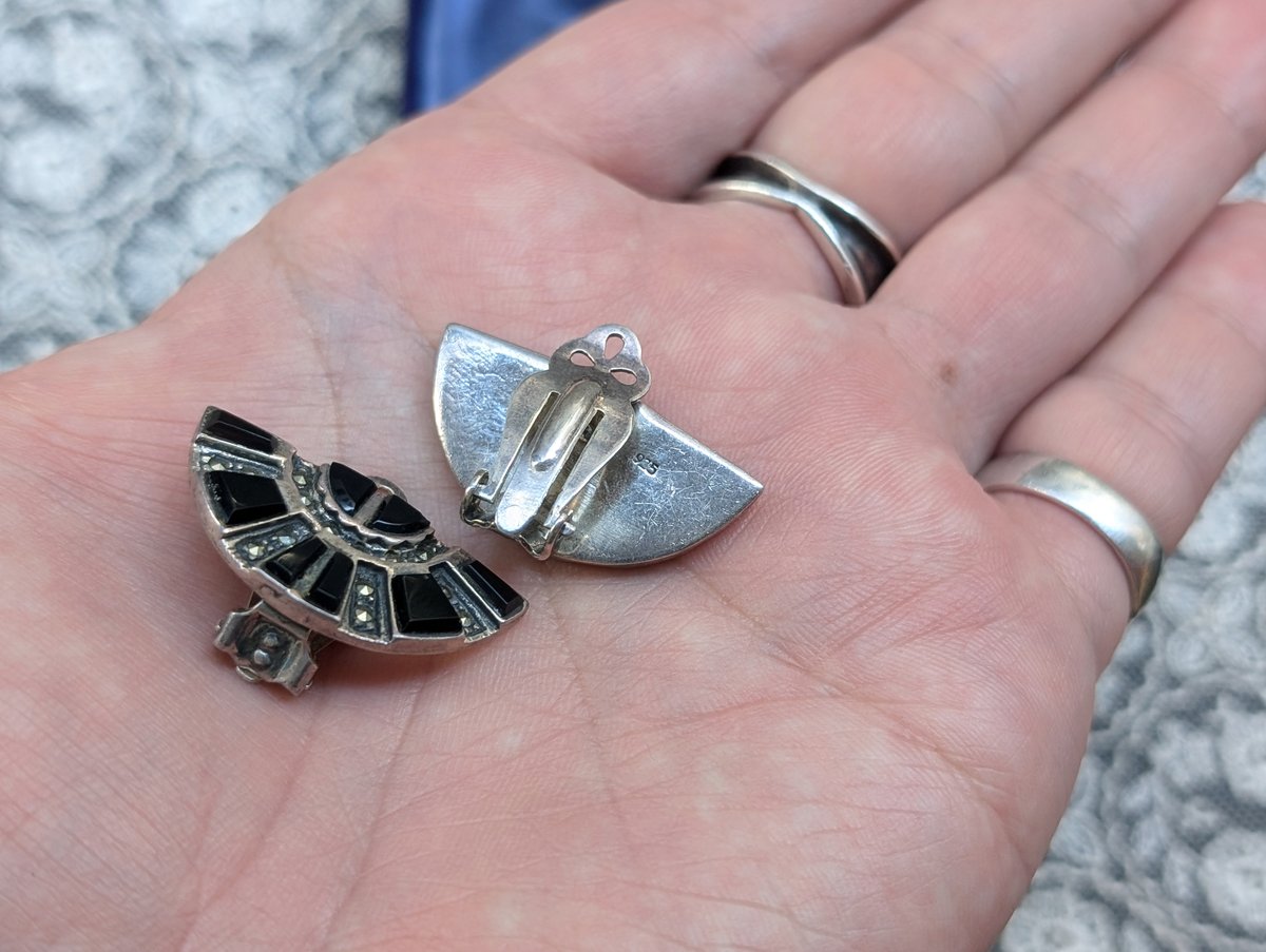 アールデコpar deux シルバーイヤリング オパール風石 ビンテージ 送込 アールデコpar deux シルバーイヤリング オパール風石